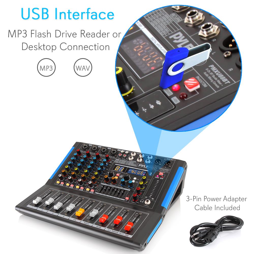 4-Channel Bluetooth Studio Mixer - USB Recording, 48V Power, 7-Band EQ - Thumbnail 5