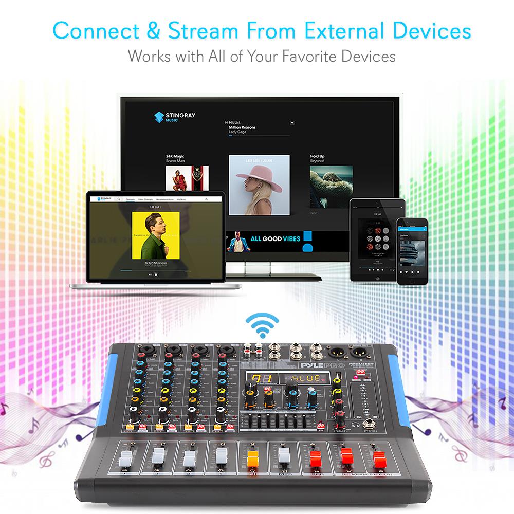 4-Channel Bluetooth Studio Mixer - USB Recording, 48V Power, 7