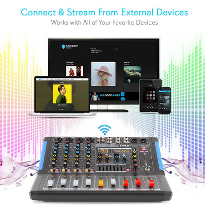 4-Channel Bluetooth Studio Mixer - USB Recording, 48V Power, 7-Band EQ