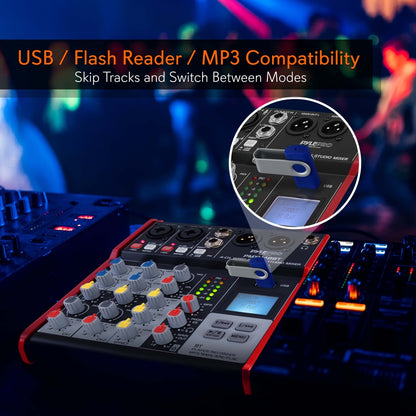 4-Ch. Bluetooth Studio Mixer - Pro Audio Digital Dj Audio Mixer Console (+48V Phantom Power)