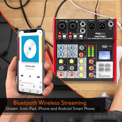 4-Ch. Bluetooth Studio Mixer - Pro Audio Digital Dj Audio Mixer Console (+48V Phantom Power)