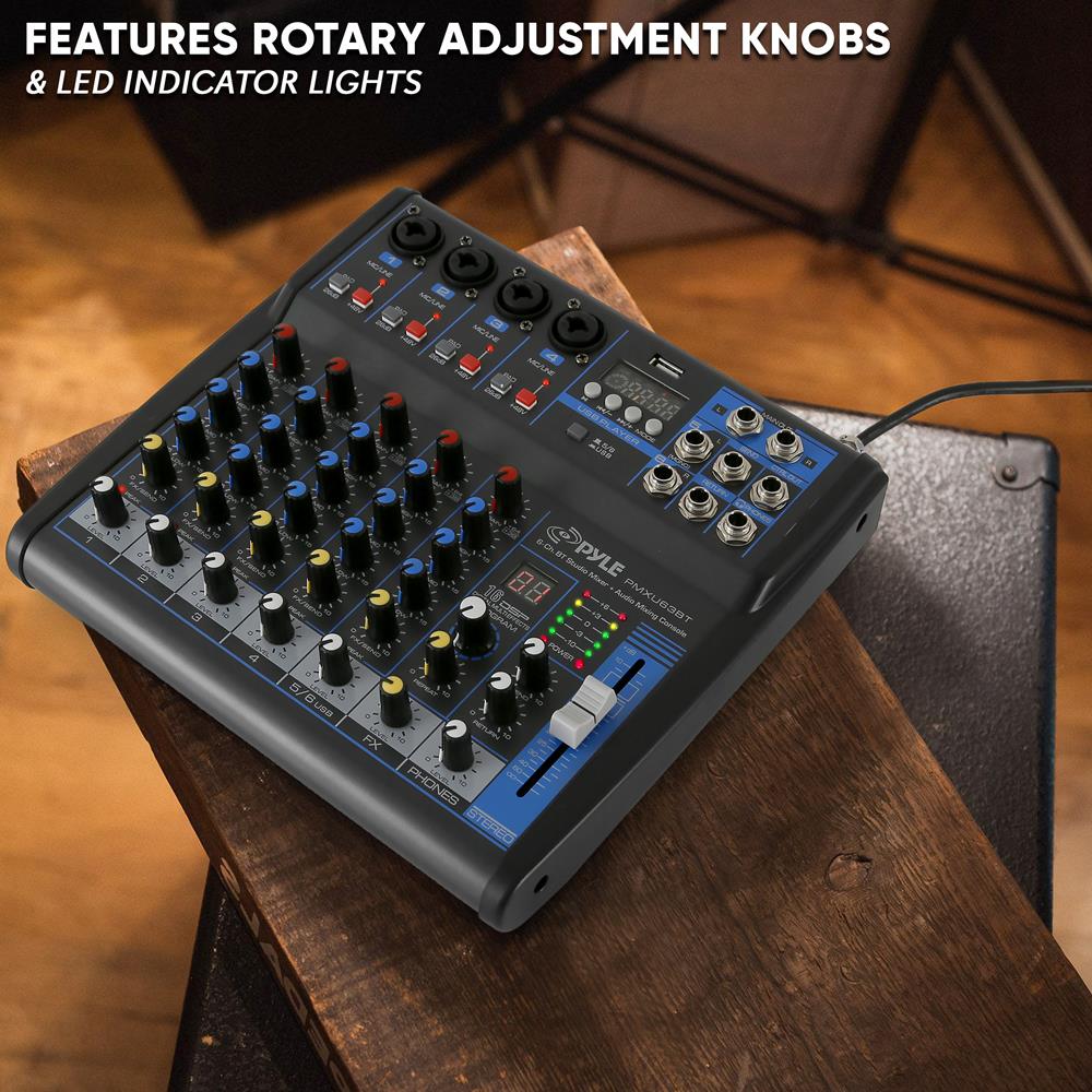 Pmxu 6-Channel Audio Mixer - Bluetooth Streaming - 48V Phantom Power – Pyle USA
