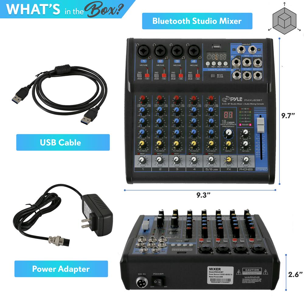 6-Channel Audio Mixer - Bluetooth Streaming - 48V Phantom Power – Pyle USA