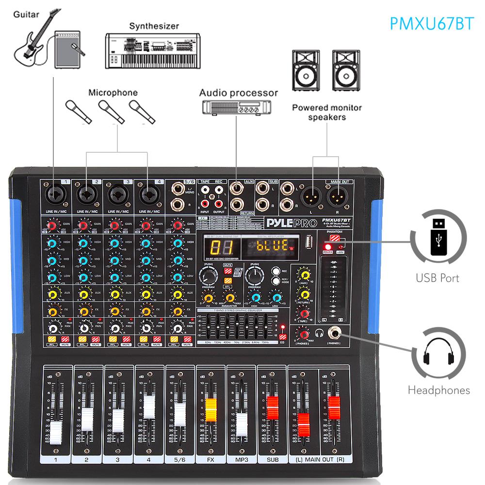 6-Channel Bluetooth Mixer - Pro Audio Control, 16 DSP Effects, USB
