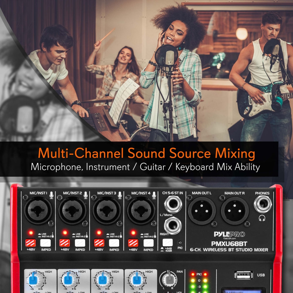 6-Channel Bluetooth DJ Mixer - Pro Audio, USB Interface, Phantom