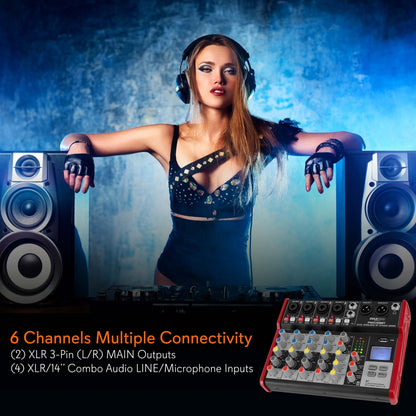 6-Channel Bluetooth DJ Mixer - Pro Audio, USB Interface, Phantom Power