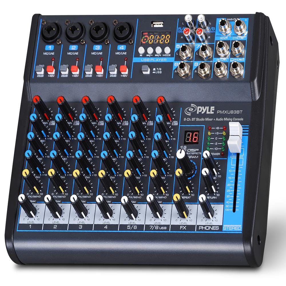 8-Channel Bluetooth Studio Mixer - USB, DSP, Phantom Power, DJ