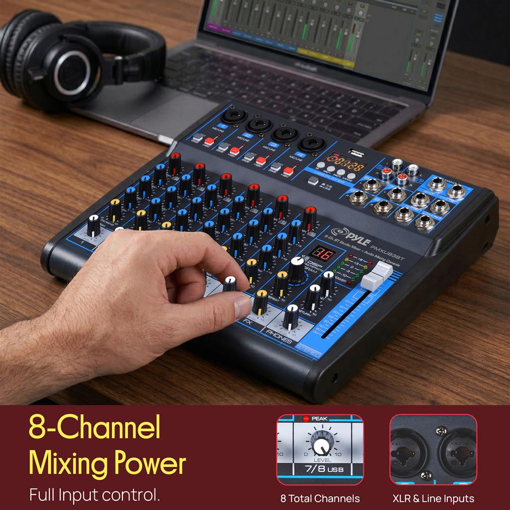 8-Channel Bluetooth Studio Mixer - USB, DSP, Phantom Power, DJ