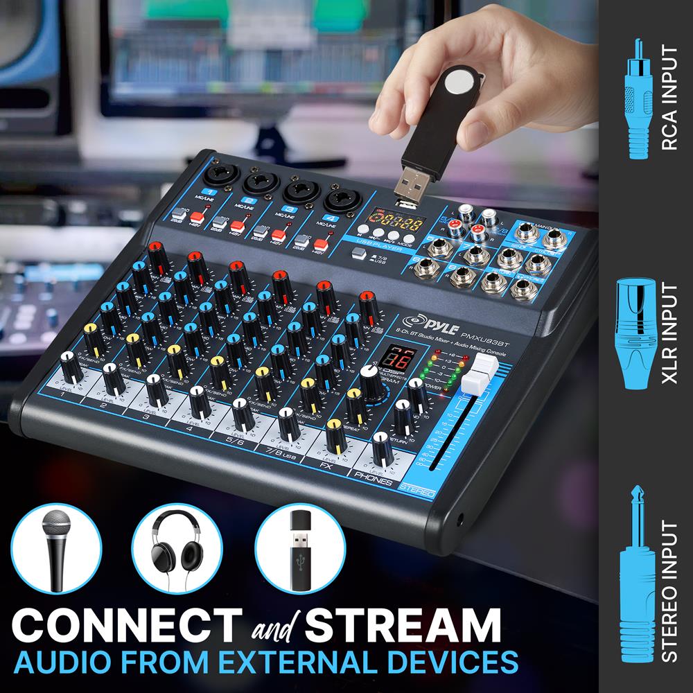 8-Channel Bluetooth Studio Mixer - USB, DSP, Phantom Power, DJ