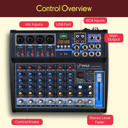 8-Channel Bluetooth Studio Mixer - USB, DSP, Phantom Power, DJ/Studio Use