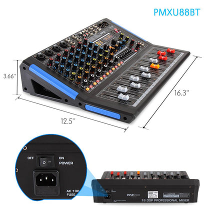 8-Channel Bluetooth DJ Mixer - Pro Sound, USB Recording, 7-Band EQ