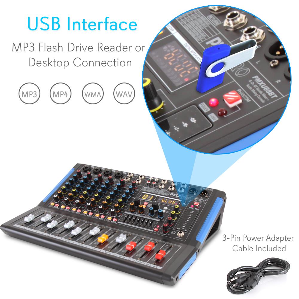 8-Channel Bluetooth DJ Mixer - Pro Sound, USB Recording, 7