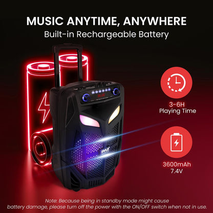 Portable Bluetooth PA Speaker 600W Rechargeable LED Lights 10"