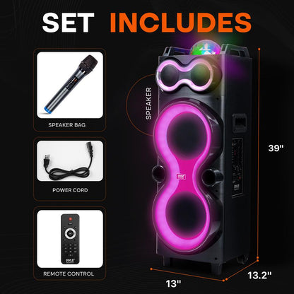 Bluetooth Party Speaker 240W Powerful Bass Dual 10" Speakers LED Lights