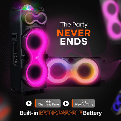 Bluetooth Party Speaker 240W Powerful Bass Dual 10" Speakers LED Lights