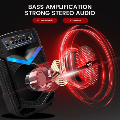 Portable Bluetooth PA Speaker 600W Rechargeable 10" Subwoofer Party Lights
