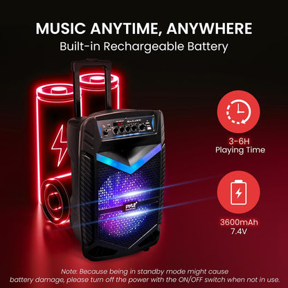 Portable Bluetooth PA Speaker 600W Rechargeable 10" Subwoofer Party Lights