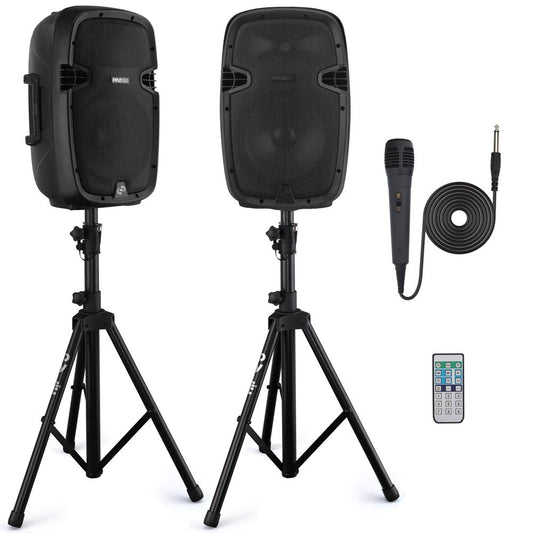 Wireless PA System 1000W Bluetooth Dual 10" Speakers w/ Stands & Mic