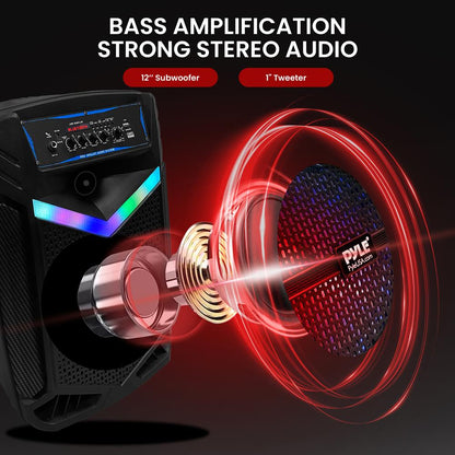 Portable Bluetooth PA Speaker 800W Rechargeable 12" Subwoofer Party Lights