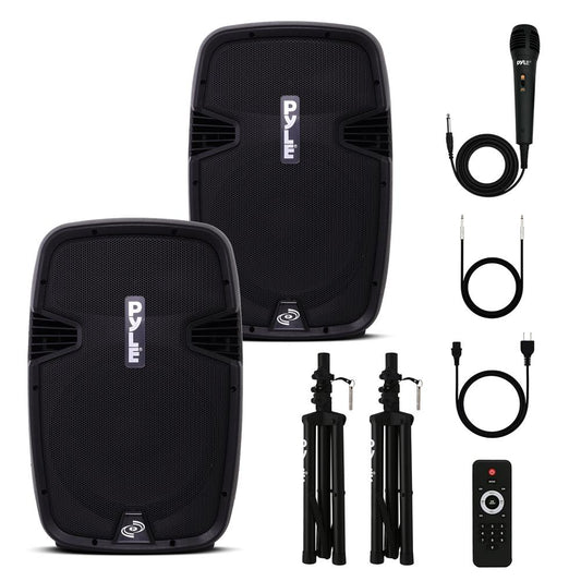 Wireless PA System Kit 1800W - Bluetooth, Dual 12" Speakers, Stands, Mic