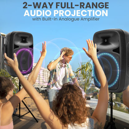 400W Bluetooth PA Speaker System, Portable, 12" Woofer, Party Lights