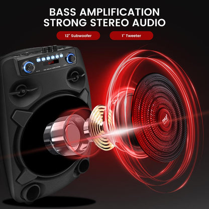 12" Portable Bluetooth PA Speaker 800W Rechargeable LED Lights