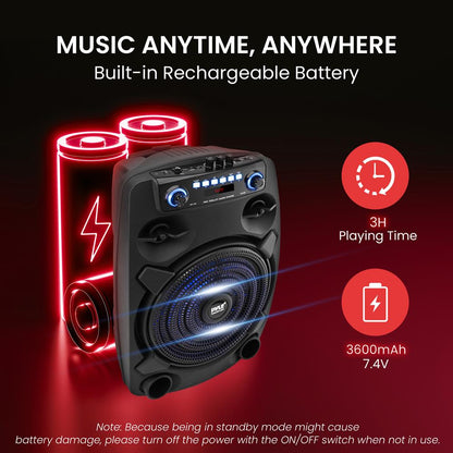 12" Portable Bluetooth PA Speaker 800W Rechargeable LED Lights