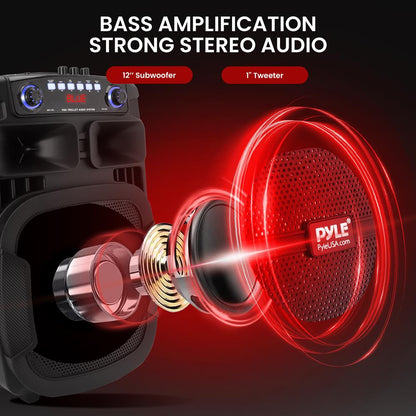 Portable Bluetooth PA Speaker 800W Rechargeable LED Lights 12"