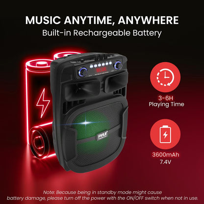 Portable Bluetooth PA Speaker 800W Rechargeable LED Lights 12"