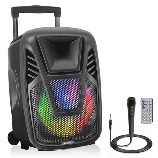 15" Portable Speaker - Wireless Streaming, LED, Wheels, Rechargeable Battery