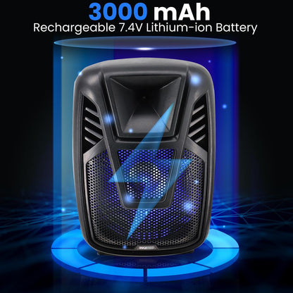 15" Portable Speaker - Wireless Streaming, LED, Wheels, Rechargeable Battery