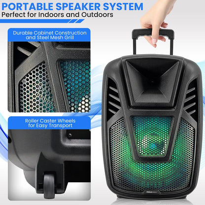 15" Portable Speaker - Wireless Streaming, LED, Wheels, Rechargeable Battery