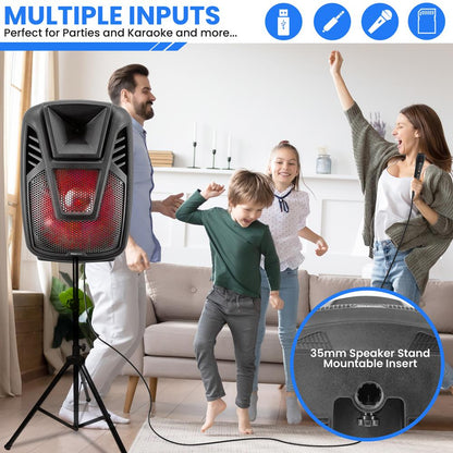 15" Portable Speaker - Wireless Streaming, LED, Wheels, Rechargeable Battery