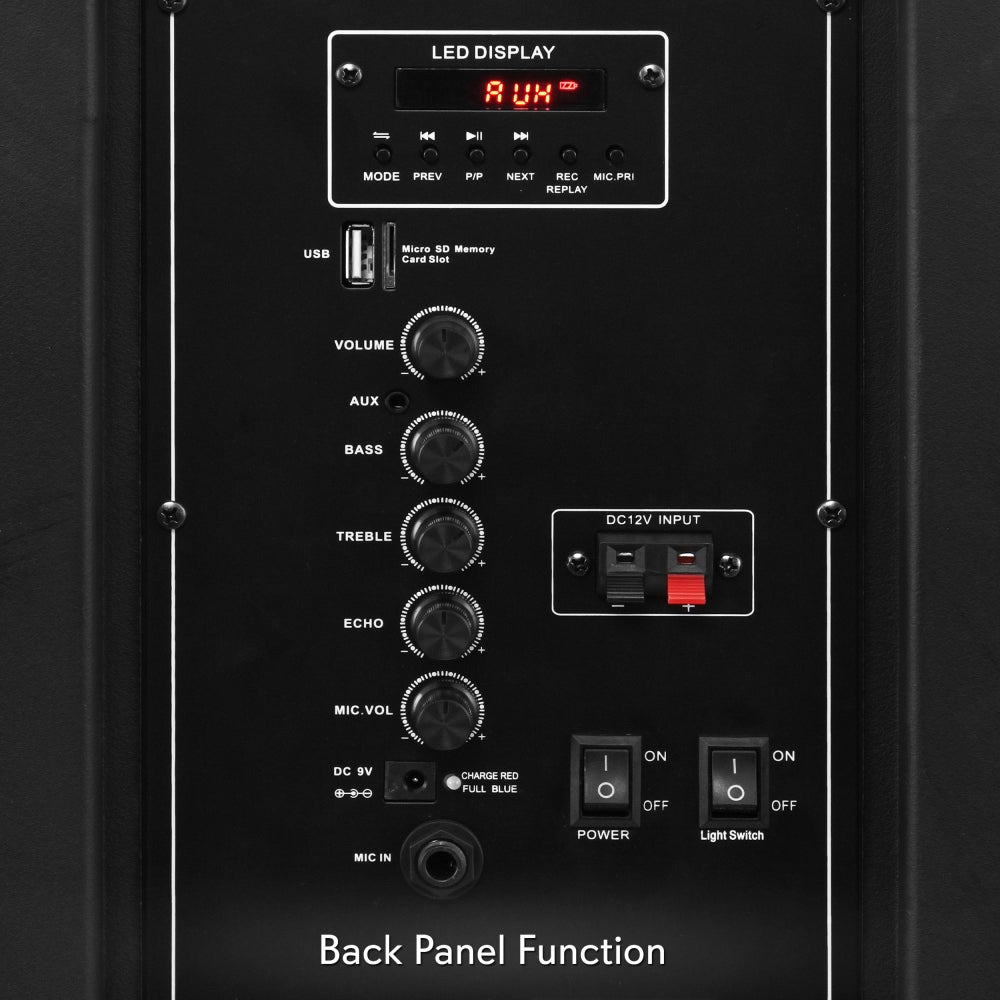 Wireless Portable PA Speaker 1200W Bluetooth LED Lights Rechargeable Battery - Thumbnail 5