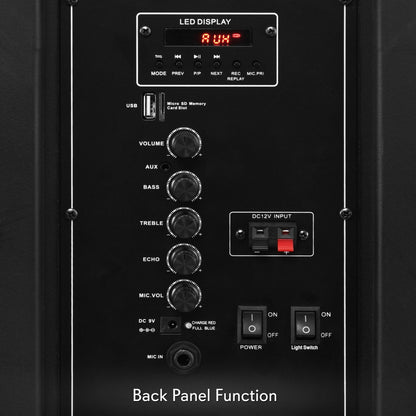 Wireless Portable PA Speaker 1200W Bluetooth LED Lights Rechargeable Battery