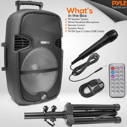 Portable Bluetooth PA Speaker 1000W, 15" Subwoofer, Party Lights, Blue