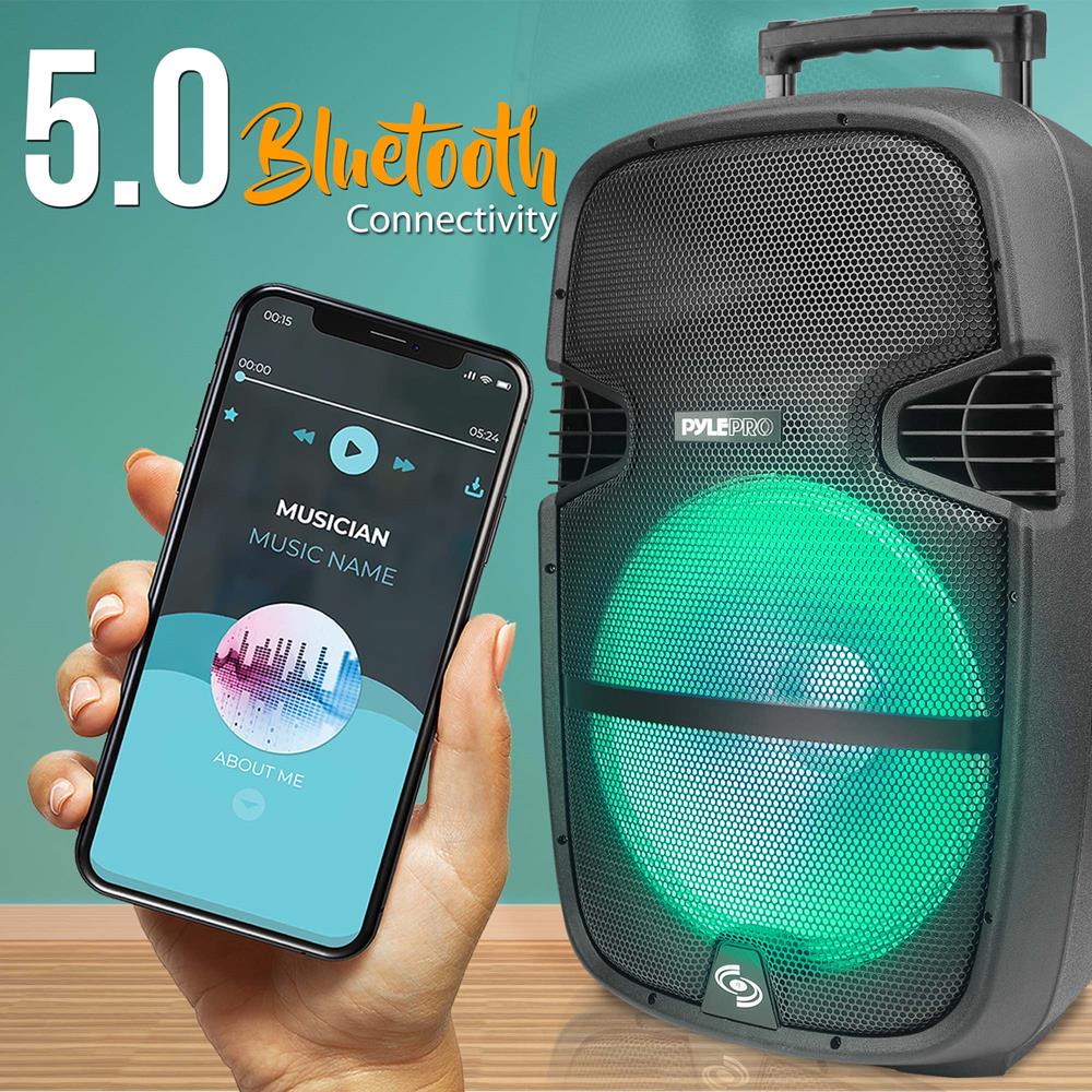 Portable Bluetooth PA Speaker 1000W, 15" Subwoofer, Party Lights, Blue