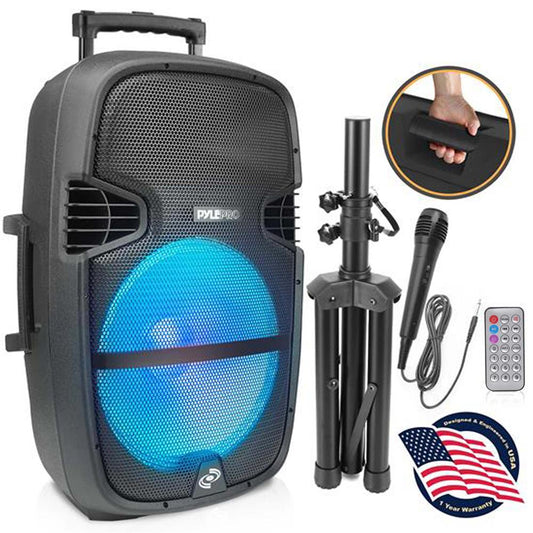 Portable Bluetooth PA Speaker 1000W, 15" Subwoofer, Party Lights, Blue
