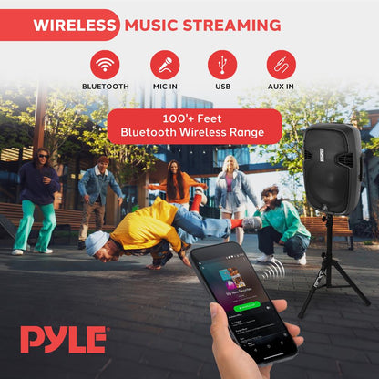 Wireless PA Speaker System 1500W Bluetooth 15" Woofer USB/SD Readers