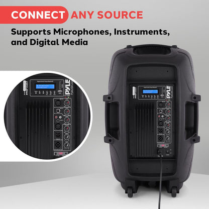 Wireless PA Speaker System 1500W Bluetooth 15" Woofer USB/SD Readers