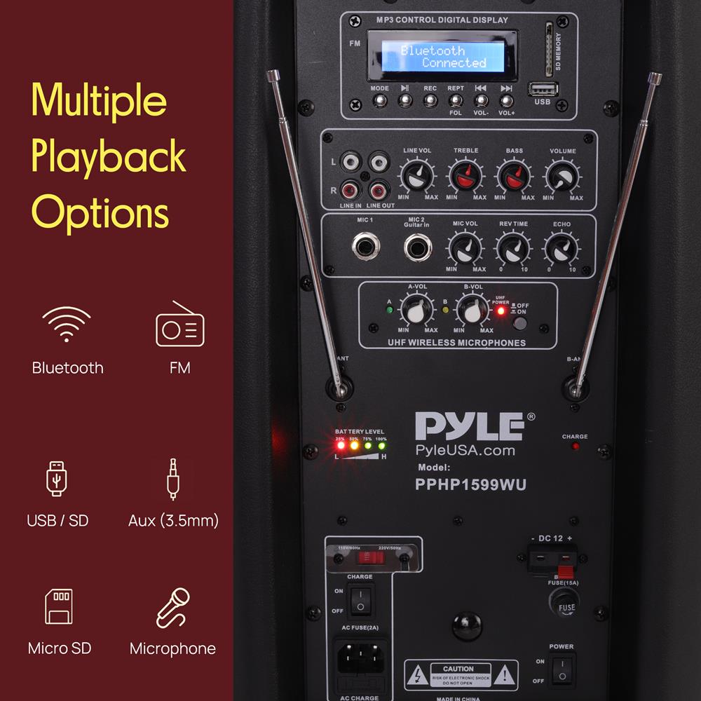 配信機器・PA機器・レコーディング機器 m3246 BELCAT BWPA-30W Wireless Portable Portable 1600W Bluetooth PA Speaker, Rechargeable, 2 Mics, Wheels
