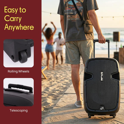 Portable 1600W Bluetooth PA Speaker, Rechargeable, 2 Mics, Wheels