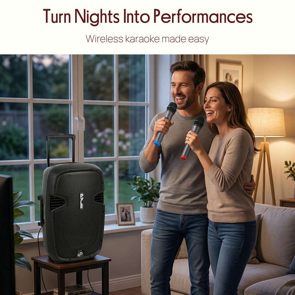 Portable 1600W Bluetooth PA Speaker, Rechargeable, 2 Mics, Wheels