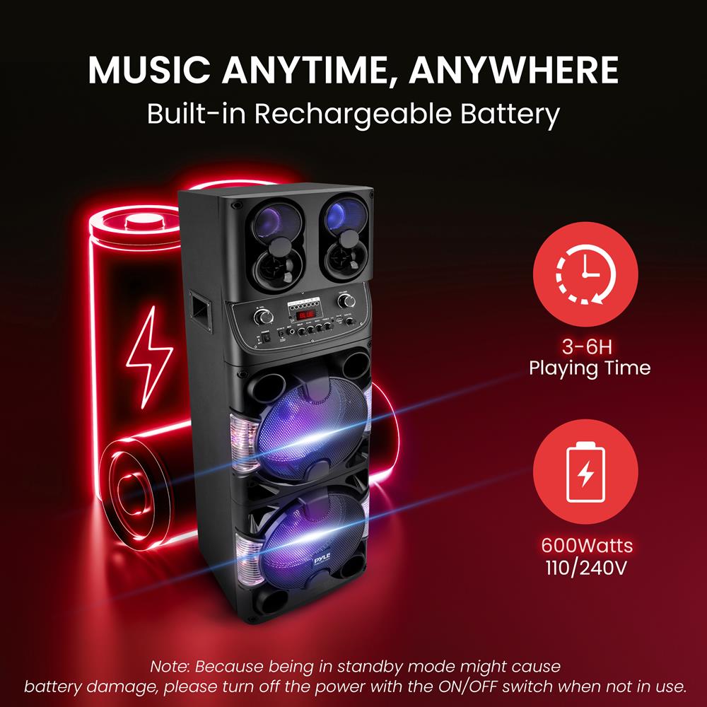 Portable Bluetooth PA Speaker 600W Rechargeable Dual 10
