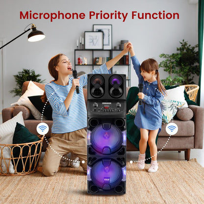 Portable Bluetooth PA Speaker 600W Rechargeable Dual 10" LED Lights