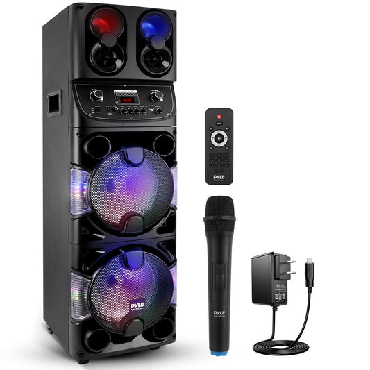 Portable Bluetooth PA Speaker 600W Rechargeable Dual 10" LED Lights