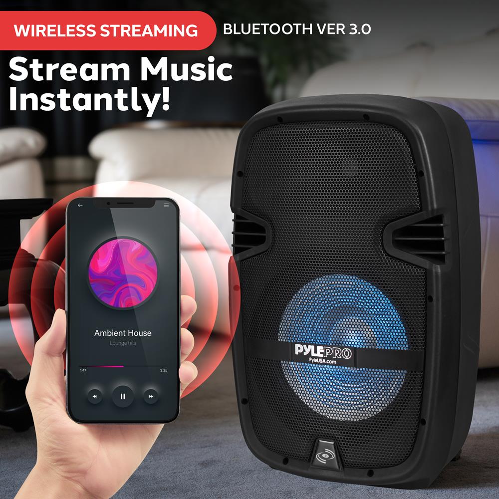 Portable PA Speaker DJ Mixer Bundle, 600W, Bluetooth, LED Lights