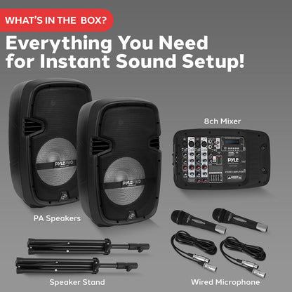Portable PA Speaker DJ Mixer Bundle, 600W, Bluetooth, LED Lights, 10" Speakers