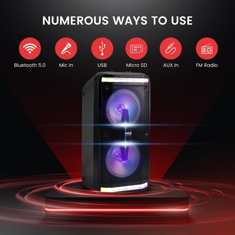 Bluetooth Portable Stereo Karaoke Speaker with Wired Mic, 6.5’’ Subwoofers, 500 Watt, Black - Thumbnail 5