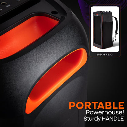 Bluetooth PA Speaker 160W Rechargeable Battery Dual 6.5" Karaoke Lights